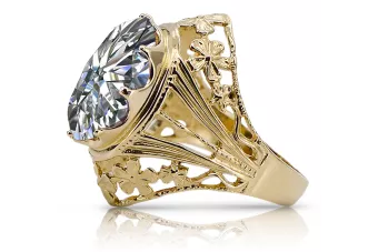 Vintage bijuterii Inel Zircon Aur galben 8K vrc031x-zi Art Deco Bijuterii din URSS, stil rusesc